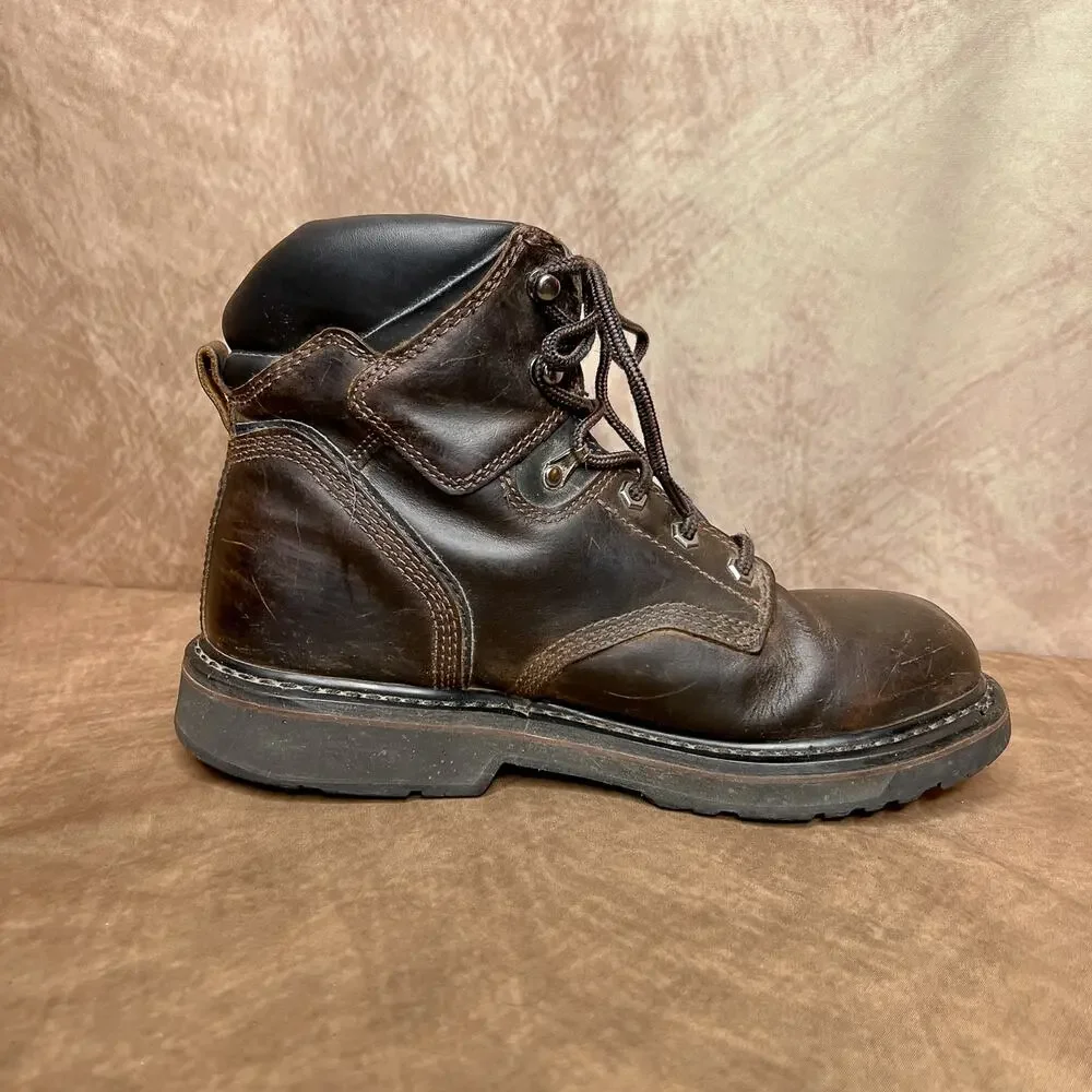 Timberland Pro Ankle Lace Up Boot Soft Toe Dark Brown Lug Sole Tread Distressed
